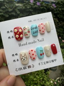Hand-Painted Wearable Nail Art Short Cute Daily Series Phototherapy 3D Shaped Nail Tips Bright Color from China Normal Size