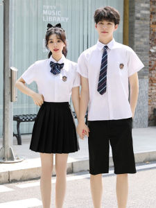 Short Sleeve School Uniform Set for Middle School Students College Style Performance Outfit Chorus Recitation Graduation Class Uniform