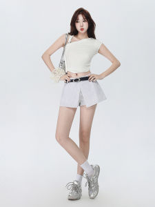 Váy Ngắn Chữ a Cạp Cao Kẻ Sọc VMbU Xuân Hè Váy Ngắn Thường Ngày Chống Ánh Sáng Kiểu Hàn Quốc Cho Nữ