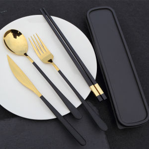 Portable Stainless Steel 304 Cutlery Set Spoon Chopsticks Fork Two Three Piece Set Adult Western Dining Knife Fork Four