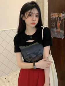 QIANSHUIYIYUN | Trendy Fashionable Womens High-Waist Short-Sleeve T-Shirt Summer