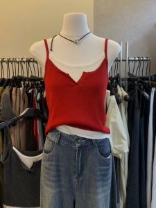 Sweater Weather: Womens Fashion Knitted Vest Top Sleeveless Crewneck Summer Wear for Shopping Mall Returned Large Brand Two-Piece Set