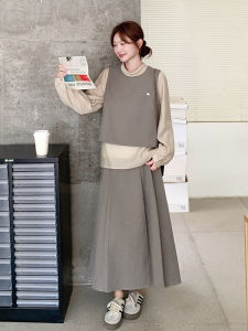 Korean Style Chic Three-Piece Set Womens Autumn Long Sleeve Vest Shirt Skirt Suit Elegant And Suitable for Various Occasions