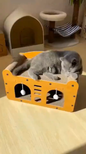 Large Spacious 2IN1 Cat Scratcher House Board Cat Villa Wear-resistant Cat Bed Multi-Storey Cat House