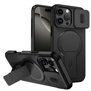 szhaiyu | For Magsafe Magnetic Phone Case for IPhone Air 17 16 15 Plus 14 13 12 11 Pro Max 17E 16E Armor Stand Slide Lens Protector Cover