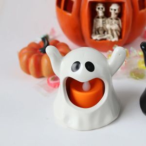 LED Electronic Candle Lights Kawaii Ghost Lights Halloween Scary Atmosphere Ornaments Kid Gift Party Desktop Decoration Props
