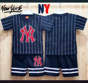 Setelan Kasual Anak Baseball Motif NY Lengan Pendek