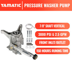 YAMATIC Vertical 7/8" Pressure Washer Pump — FRONT Inlet/Outlet 3000 PSI 2.5 GPM — Replacement for Select Troy Bilt Craftsman Karcher Brute Homelite