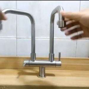 LONGKEN double pipe faucet double open single cold stainless steel kitchen faucet 7-shaped faucet