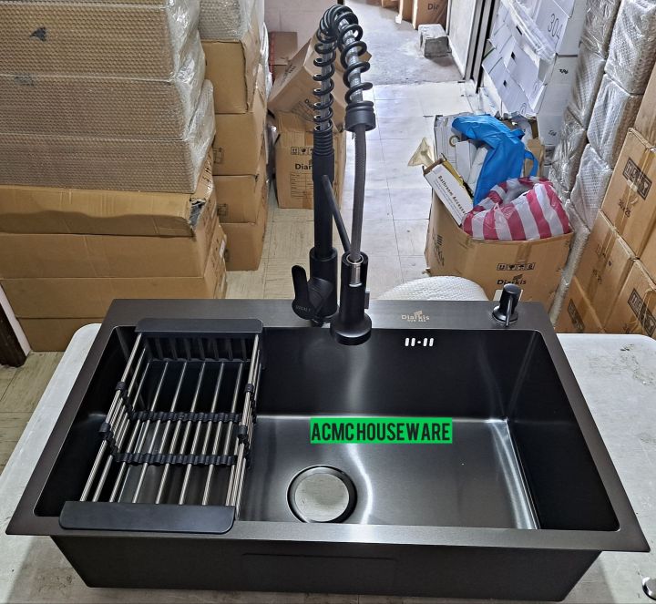 SINGLE TUB COMPLETE SET NANO BLACK KITCHEN SINK 304 STAINLESS Lazada PH