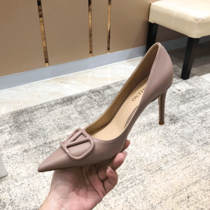 Elegant Pointed Toe High Heels Thin Stiletto Leather Shoes Womens Autumn New Style Nude Purple Slip-On V- Buckle Fashionable Single Shoes