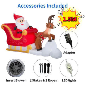 1.5M/5FT Christmas Inflatable Snowman/Deer Trailer Santa Claus Model With LED Lights Outdoor Courtyard Garden Decorae Props