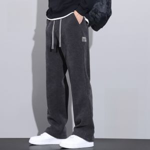 ROMON | Romon Mens Fleece Lined Thick Casual Pants Loose Straight Leg Drapey Trendy Long Trousers Fashionable Urban Style Winter Wear