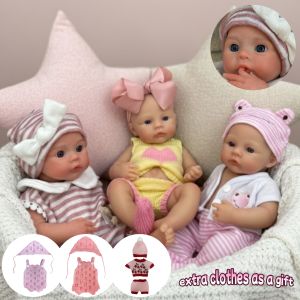 13inch Silicone Reborn Bebe Girl With 2 Sets of Outfits Open Mouth Waterproof Lifelike Painted Newborn Baby Girl Toys
