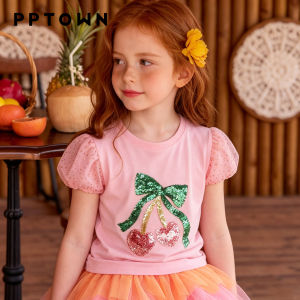PPTOWN | Cherry Bow Bubble Sleeve Girls T-shirt