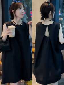 French round Neck Backless Sleeveless Dress Womens Summer New Luxury Loose Personality Vest Dress Korean Style Silk Material