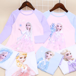 เสื้อยืดคอกลมแขนยาวผ้าฝ้ายแท้สำหรับเด็กผู้หญิง ฤดูใบไม้ผลิและฤดูใบไม้ร่วง เสื้อชั้นในลายการ์ตูนสไตล์เกาหลี เสื้อผ้าเด็ก แฟชั่น