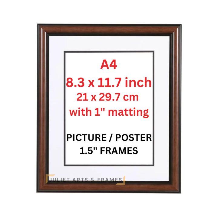 A4 - 8.3 x 11.7 inch FRAME with 1 inch MATTING (1.5 INCH FRAMES ...
