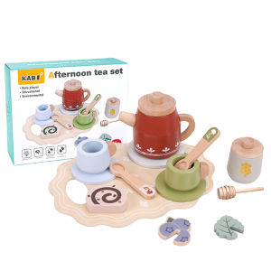 Wooden Tea Set Play Food Pretend Play Kitchen Accessories for 3 4 5 Years Old Toddler Princess Tea Time Party Food Toys
