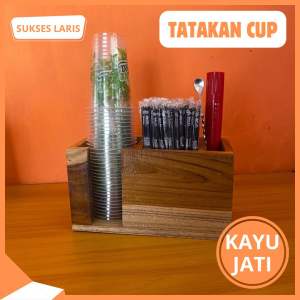 HOLDER TATAKAN CUP SEDOTAN SENDOK BAHAN KAYU JATI | RAK TATAKAN GELAS CUP SEDOTAN SERBAGUNA | TEMPAT CUP MINUMAN SEDOTAN SENDOK FROTHER | WADAH CUP SEDOTAN