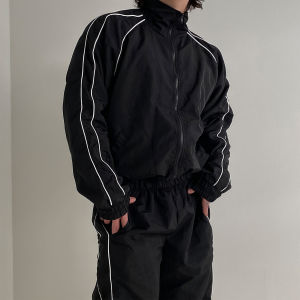 DAVID&ME | Spring Autumn Outdoor Jacket and Pants Set Reflective Stripes American Style Functional Casual