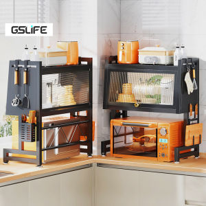 GSlife🔥🔥Kitchen Cabinet with Cover Dust-proof Insect-proof Microwave Oven Stand Rack Stainless Steel Kitchen Rack Organizer Storage Shelves