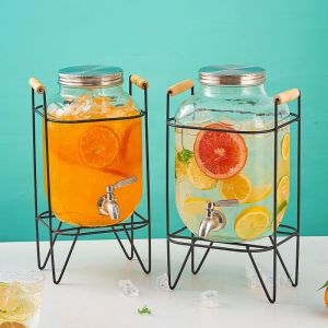 4L 5L 8L 10L Juice Beverage Glass Jar Dispenser With Stand And Faucet Water Pitcher Glass