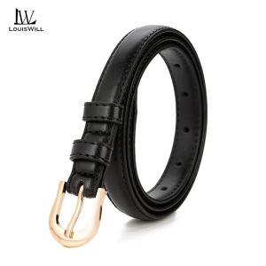 LouisWill เข็มขัดเข็มขัดผู้หญิงแฟชั่นย้อนยุคเข็มขัดหนังวัวสองชั้นเข็มขัดหนังหรูหราปรับได้สำหรับเด็กหญิงสายรัดยาวชุดเสื้อโค้ทหัวเข็มขัดอัลลอยเข็มขัดลำลองมีกระดุมตัวอักษร