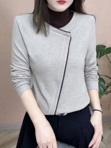 2024 Winter New Fashion False Two-Piece Patchwork Design Half Turtleneck Double-Sided Australian Velvet Thermal Base Ladies Tops