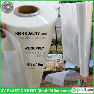 UV Plastic Sheet (6 mil - 150 Microns) - 9ft x 10m - Plastic Roofing greenhouse garden protection and accessories - by J&A Online Store
