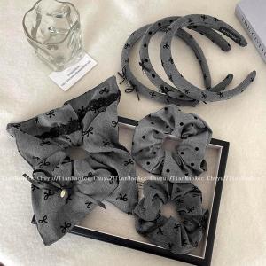 2024 New Grey Hairband Women High Hairline Butterfly Knot Hair Tie Korean Style Fashionable Hair Accessories All Season Use