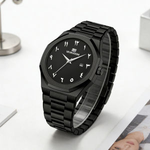 Men Watch Black Stainless Steel 42mm Arabic Numeral Quartz Movement Business Clock Suitable Casual Daily & Study Work Mens Watch