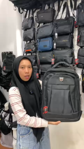 Tas Punggung Ransel Laptop Sekolah Kuliah Kerja Backpack Pria Hitam Polos - PG 8803