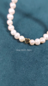 Chuỗi cổ Ngọc Trai kiểu choker size ngọc 6.3 li phối charm trái tim nhỏ tiểu thư dài dây 40cm xinh xắn | Hoa Minh Gem