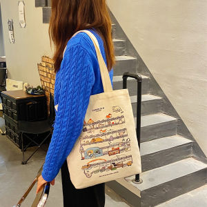 Original Design Canvas Shoulder Bag for Middle School Students Summer 2024 Cute Music Score Print Soft Tote Bag Casual Use