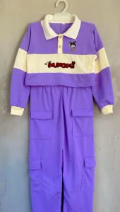 Setelan Baju Sweater Crop Anak Perempuan 7-13 Tahun - Model Baju Terbaru Kuromi Strip Salur Cewek - Stelan Switer Lucu Premium