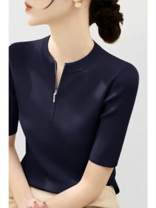 High Quality Half-Zip Stand Collar Slim Fit Knit Top