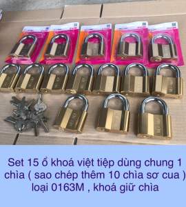 Set 15 ổ khoá việt tiệp dùng chung 1 chìa ( sao chép thêm 10 chìa sơ cua ) loại 0163M  khoá giữ chìa