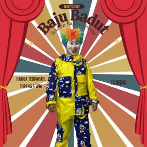 Kostum Setelan Badut doraemon Baju Celana + Topeng + Wig