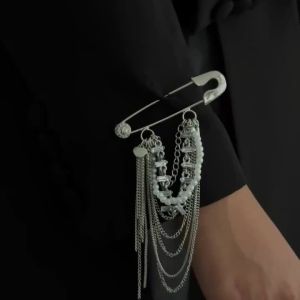 SHIXIN Vintage Exquisite Tassel Imitation Pearl Acrylic Rhinestone Brooche Suit Coat Clothing Accessories Elegant Pins for Women