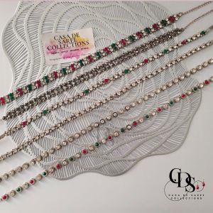 INDIAN WOMEN OXIDISED SILVER HIP CHAIN WITH WHITE STONES