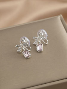 Sweet Cool Style Pink Crystal Non-Piercing Earrings Mosquito Coil Painless Ear Clip Fashion Fancy Bows Earrings for Women