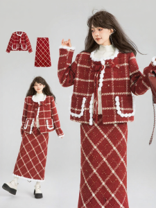 KEIKO | Bộ Đồ Hình Houndstooth Tweed cho Lễ Hội Đỏ