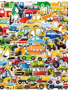 Cartoon Construction Vehicle Airplane Helmet Decorative Waterproof Stickers 120 Pcs Children Toy Car Scrapbooking Decals