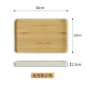 Rectangular Wood Grain Serving Tray Home Use Fruit Plate Melamine Water Cup Resistant Deep Dish Commercial Restaurant Plastic Tea Tray