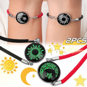 แฟชั่นใหม่สร้อยข้อมือถักเรืองแสงเครื่องประดับกำไลสแตนเลสโรแมนติกแบบปรับได้สำหรับคนรักพระจันทร์ปรับได้