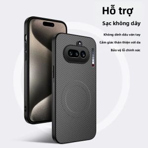 Nothing Phone 4A Pro Giá Đỡ Từ Tính Vỏ Da PU Họa Tiết Sợi Carbon Nhựa Cứng Tương Thích Sạc Không Dây Vỏ Sau
