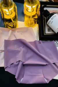 ผ้าไหมน้ําแข็งกลางเอวกางเกงในสตรีไม่มีรอยต่อผ้าฝ้ายเป้าสบายฤดูใบไม้ผลิฤดูร้อนใหม่สุภาพสตรีชุดชั้นในสีม่วงนุ่ม