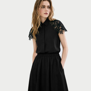 AMII | Lace-trimmed Cotton Office-style Blouse