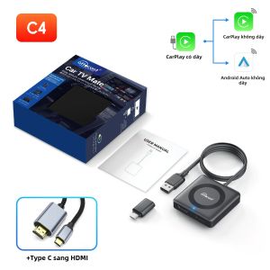 Bộ Chuyển Đổi Đa Phương Tiện Không Dây OTTOCAST Car TV Mate Max C4 HDMI Hỗ Trợ CarPlay Và Android Auto Chuyển Đổi Video Cho Thiết Bị Kết Nối TV Với USB Type-C & HDMI 1.4
